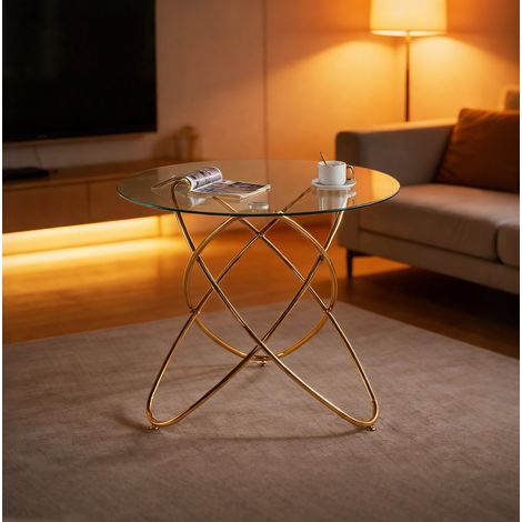 Esstisch mit Glasplatte Metallgestell goldfarben OKMYHOME (1/4)