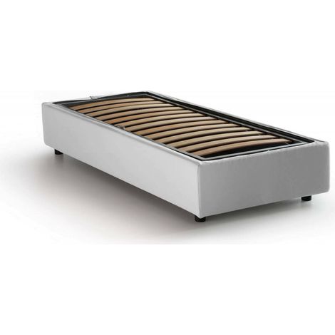Talamo Italia Letto singolo Ilaria, Letto contenitore con rivestimento in tessuto, 100% Made in Italy, Apertura frontale, adatto per materasso Cm 90x190, Bianco, con imballo rinforzato