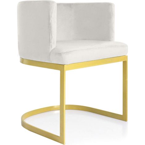 Chaise Fauteuil NOELLIE en Velours Blanc Accoudoirs Pieds Métal Doré Chaise Design Salle à Manger L55 x P58 x H75 cm (1/5)