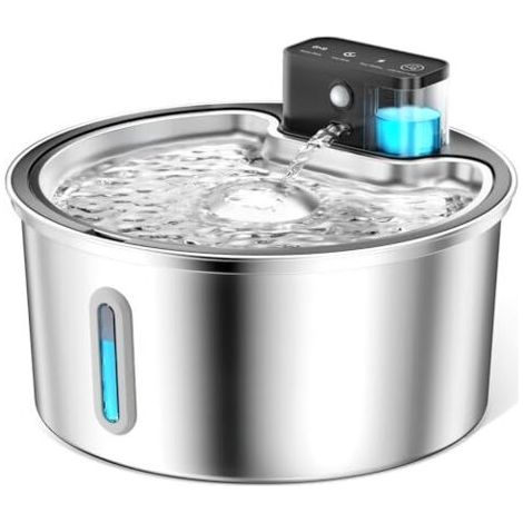Fontaine a Eau Chat sans Fil 3,2L avec Batterie 4000mAh, Detecteur de Mouvement, INOX Fontaine à Eau pour Chat Silencieuse (1/5)