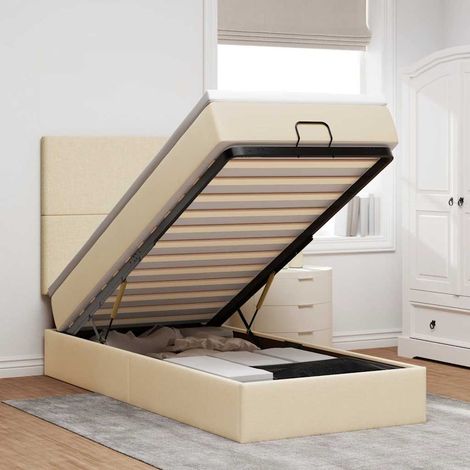 vidaXL Cadre de lit ottoman avec matelas crème 80x200 cm tissu (1/5)