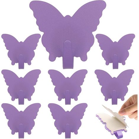Lot de 8 crochets adhésifs papillon mignons, crochets muraux en acier inoxydable violet - Crochets adhésifs ultra-résistants pour la cuisine, le bureau et la salle de bain - Idéaux pour suspendre clés (1/5)