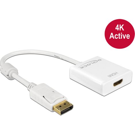 Adaptador displayport 1.2 macho a HDMI hembra 4k 30Hz activo white