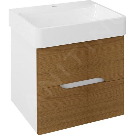 MEDIENA Meuble sous-vasque 56x51x48,5cm, blanc mat/chêne naturel (1/3)