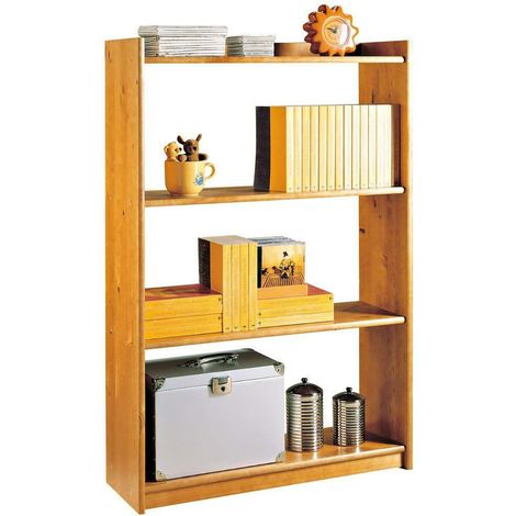 Étagère de rangement en bois de pin massif coloris miel - Longueur 80 x Profondeur 28 x Hauteur 120 cm