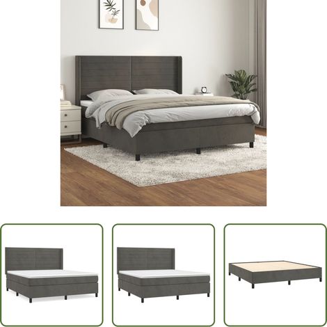 Matelas à ressorts ensachés -  Sommier à lattes de lit et matelas Gris foncé 160x200cm Velours (1/5)