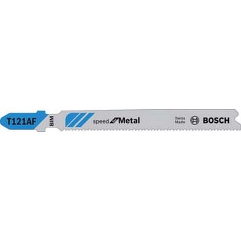 Lames de scie sauteuse pour métal, coupe droite fine, Réf. Bosch : T 121 AF, Qualité de lame de scie BiM, Long. totale 92 mm, Pas de dents : 1,2 mm