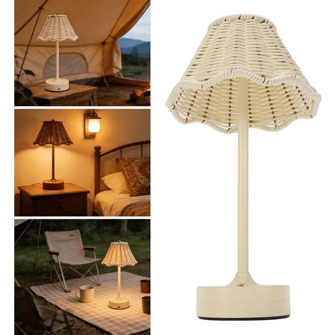 Kabellose Tischleuchte aus böhmischem Rattan, Korblampe, dimmbare, wiederaufladbare LED-Nachttischlampe, dekorative Beleuchtung für Zuhause, Restaurant, Hotel [Energieklasse A] (1/5)