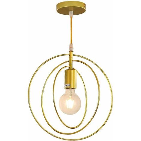 Suspension Luminaire Industriel Vintage Design E27, Éclairage de Plafond Rétro Longueur 150CM, Lustre Abat Jour Métal pour Chambre Salon Couloir Cuisine Salle de Bain Balcon (Doré) (1/5)