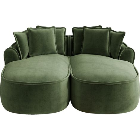 Sofá modular doble de chenilla con chaise longue extragrande y cojines 184x164x67 cm verde HOMVRA (1/5)