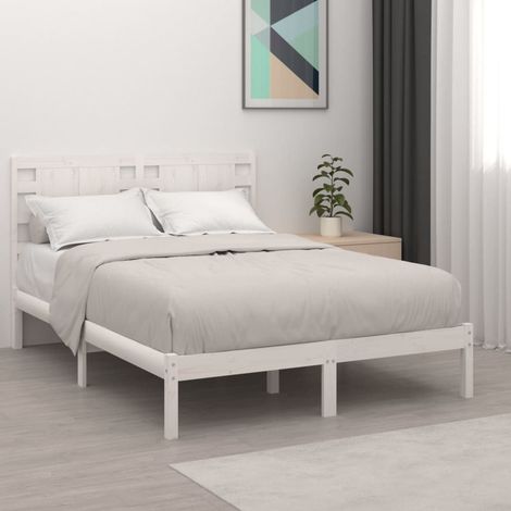 Bed Frame without Mattress White 120x190 cm Small Double Solid Wood vidaXL (1/5)