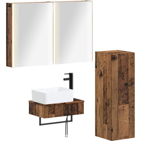 Bathroom Furniture Set 4 pcs Old Wood Engineered Wood and Glass vidaXL (1/5)