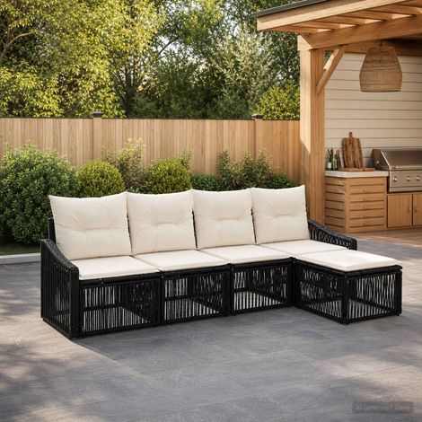 vidaXL Ensemble de canapé de jardin 5 pcs Noir polyrotin (1/5)