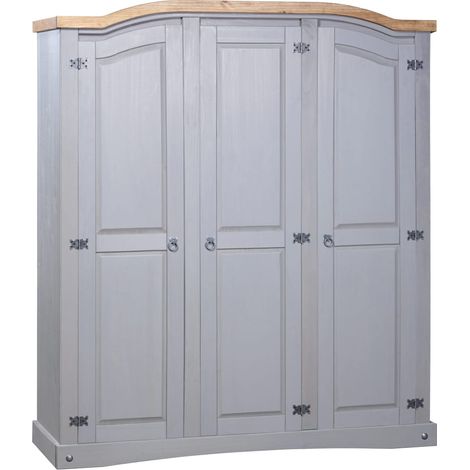 Garde-robe Armoire de Rangement Armoire de vêtements Penderie avec 3 portes Gamme Corona pin mexicain Gris VXN8051 (1/5)
