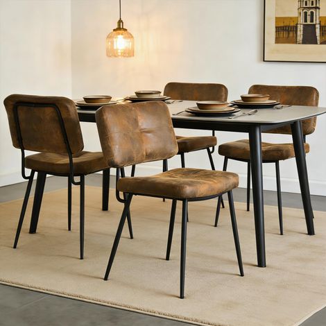 Lot de 4 Chaises de Jardin avec Assise Rembourrée en Suédine Marron 4PCS (1/5)