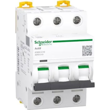Schneider A9F87310 Acti9 iC60H - Circuit Breaker - 3P - 10A - C-curve - 400V AC - 10,000A/15kA