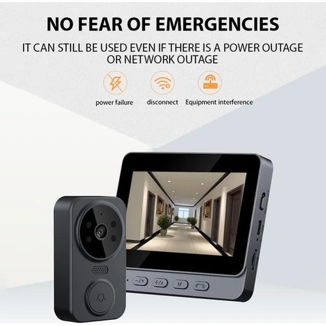 Kabellose Video-Türklingel, 4,3-Zoll-1080p-IPS-Bildschirm, mit Kamera und Zwei-Wege-Audio, Nachtmodus, kein WLAN, keine App oder Abonnement erforderlich für Häuser, Villen oder Wohnungen, einfach zu i