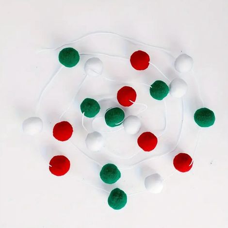 Guirlande De Boules Feutrées - 6,6 Pieds - Rouge Blanc Vert - Décoration De Noël Pour Cheminée Arbre Et Escalier - 30 Boules - 1 Pièce (1/5)