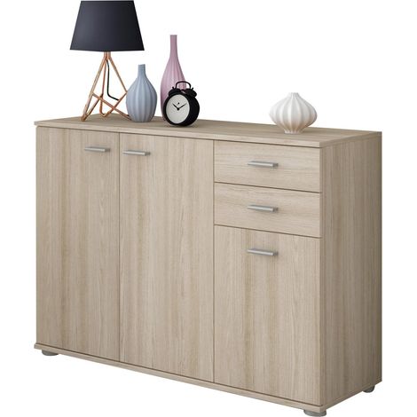 Sideboard Meldola, 2 Schubladen, 1 Regalboden, Klapptür, 103x34x74h cm, Braun Eiche Knotenmuster