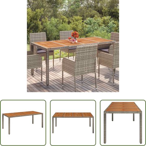 Holzplatte - Gartentisch mit Holzplatte Grau 190x90x75 cm Poly Rattan (1/5)