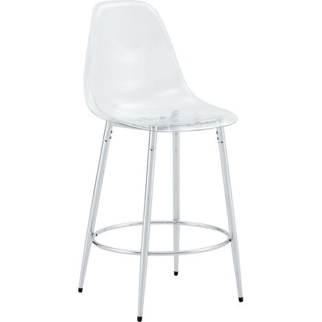 Ensemble bar avec table ronde en verre 89 cm et 2 tabourets transparents au cadre métallique argenté (1/5)