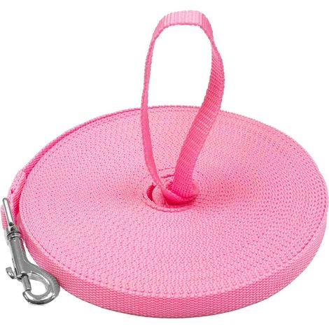 Downtown Pet Supply - Laisse longue - Laisse - Outil de dressage pour le rappel et l'obéissance - Nylon - 50 pieds - Laisse rose (1/5)