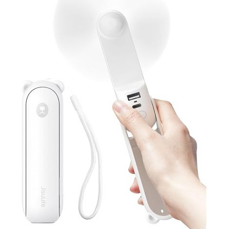 Ventilateur portatif avec batterie de secours 4500 mAh, autonomie maximale de 46 heures, ventilateur de poche portable à piles ou ventilateur personnel pliable alimenté par USB-Blanc