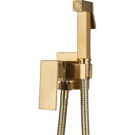 Rubinetto bidet da bagno a parete, ad alta pressione, finitura oro spazzolato. (1/2)