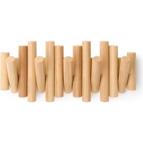 Patère murale avec 5 crochets, bois naturel, 37,1 x 16,5 x 4,4 cm (coloris bois) (1/5)