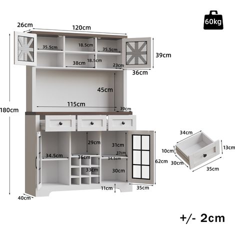 Meuble haut moderne avec éclairage LED intelligent, armoire de cuisine et salon, placard latéral avec casier à vin et système anti-basculement, étagères intégrées réglables, design de porte contempora (1/5)