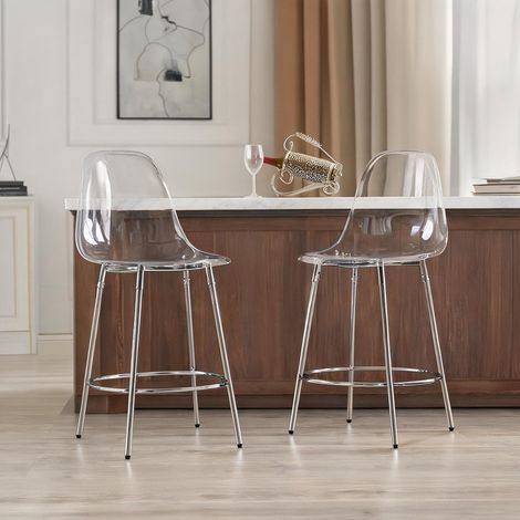 Tabourets de bar transparents en plastique et métal argenté (1/5)