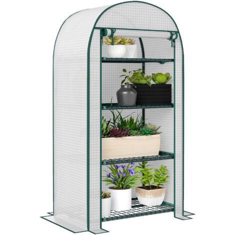 Serre de jardin serre de balcon résistante aux UV porte enroulable 4 étagères couverture en PE 80 x 50 x 160 cm blanc (1/5)