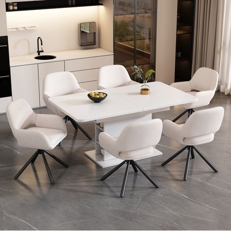 Tisch Esstisch ausziehbar mit Stauraum Weiß Set OKMYHOME (1/5)