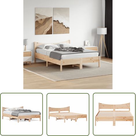 The Living Store Massivholzbett ohne Matratze 140x200 cm Kiefernholz - Holzbettrahmen - Kiefernholzbett - Doppelbett - Massives Holzbett - Bettgestell (1/5)