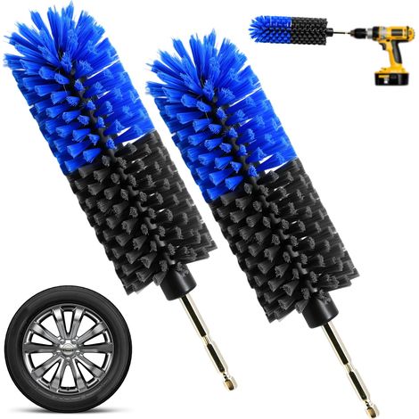 Lot de 2 brosses pour jantes de voiture avec 2 brosses, brosse de nettoyage pour jantes, brosse pour visseuse sans fil, pour un entretien approfondi des jantes en aluminium et un nettoyage (1/5)