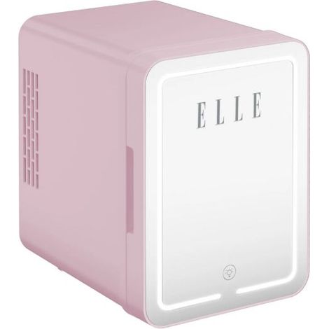 ELLE Mini nevera cosmética 4L con espejo LED – Nevera belleza caliente y fría para Skincare, cuidado y cosmético, iluminación táctil ajustable, estante extraíble y asa de transporte, color morado (1/5)