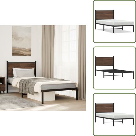 Cadre de lit en métal sans matelas chêne marron 80x200 cm - Cadre De Lit - Lit Double - Lit En Métal - Lit Moderne - Literie (1/5)