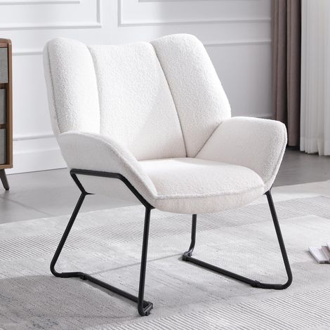 Wahson Armchair in Faux Fur Modern Occasional Tub Chair with Comfortable Backrest Accent Chair for Home Bedroom Living Room Relax, White (1/5)