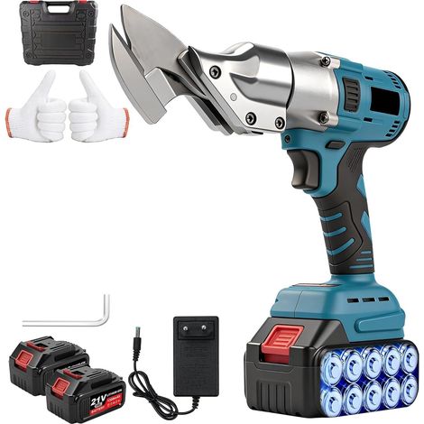 Cisaille à Tôle Sans Fil, 21 V Cisaille Électrique à Métaux avec 2 Batteries, 500 W Cisaille à Tôle Électrique, Épaisseur Coupe 1,5 mm, Lame Pivotante à 360°, pour Métal, Tapis, Tissu et Cuir (1/5)