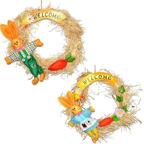Ghirlanda di pasqua con pupazzo peluche coniglio decorazioni addobbi pasquali corona fuori porta casa vetrine negozio - lui o lei: lei (1/4)