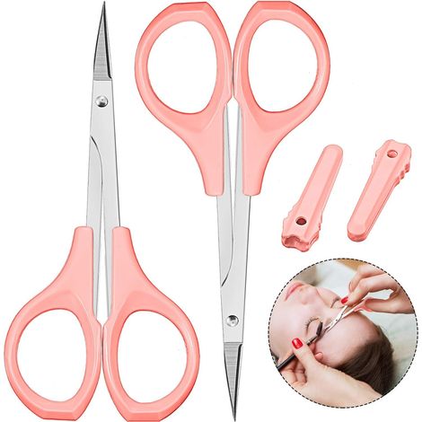 Ciseaux À Sourcils - Ciseaux Courbés En Acier Inoxydable - Pour Extensions De Sourcils Et De Cils, Poils Du Nez Et Du Visage - 2 Pièces