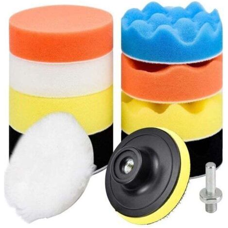 11 Pièces Éponges de Polissage 80mm Pad Polissage Tampon de Polissage Kit de Polissage Éponge avec M10 Adaptateur pour Perceuse Tampon de Polissage en Laine pour Polissage de Voiture Meulage Cirage (1/4)