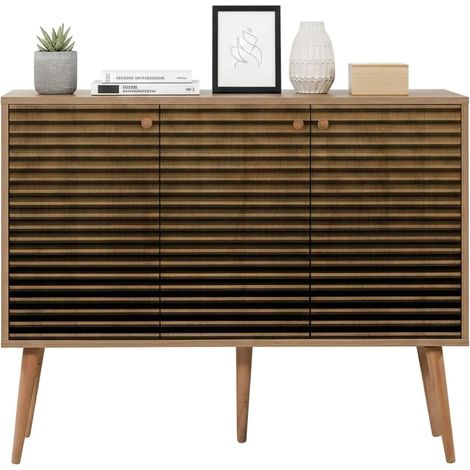 Dmora - Kommode Nunki, Wohnzimmerbuffet, Wohnzimmer-Sideboard, Moderne Küchen-Speisekammer, 120x36h90 cm, Eiche, mit verstärkter Verpackung