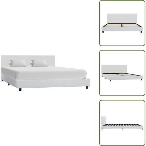 The Living Store Bettgestell Weiß Kunstleder 140x200 cm - Bettgestell MDF (1/5)