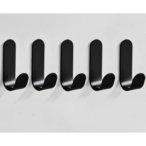 5 Pieces Adhesive Wall Hooks, Kitchen Towel Hooks, Bathroom Towel Holder, Traceless Adhesive Hooks, Wall Mounting Without Drilling, Wall Mount, Adhesive Hooks, Black