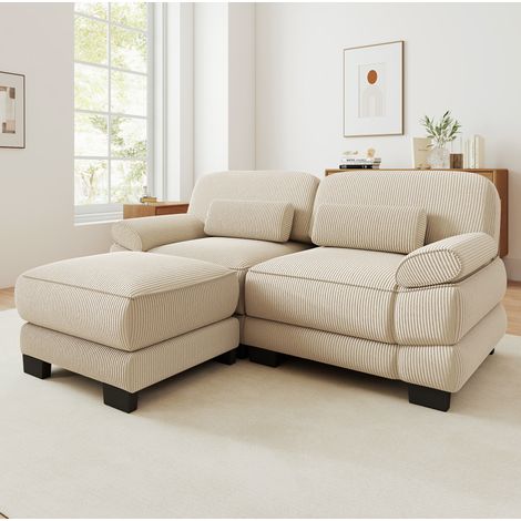 2-Sitzer L-förmiges Modulsofa mit Hocker, Cord Beige, OKWISH (1/5)