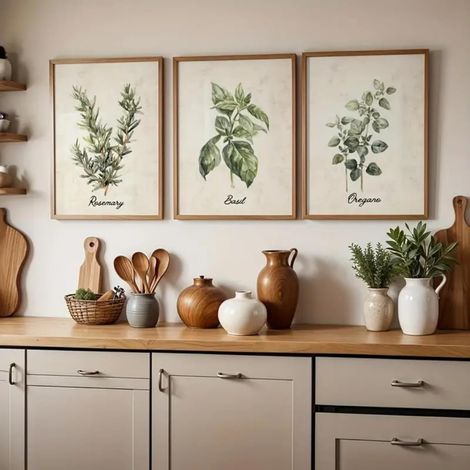 Lot de 3 affiches herbes aromatiques, tableau mural illustration botanique vintage, décoration murale cuisine salle à manger sans cadre (30x40cm) (1/5)