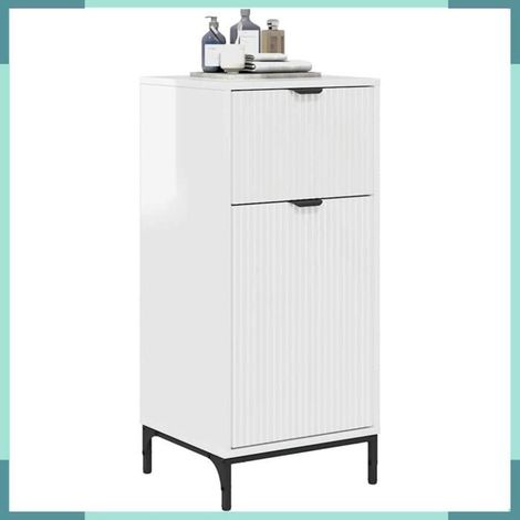 Cabinet de salle de bain - 883398 - Blanc brillant - 1 tiroir & 2 portes - 39,5 x 36 x 88 cm (1/5)