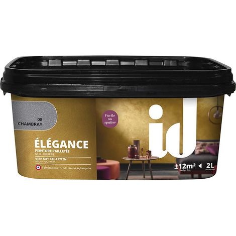 Peinture pour bois d'intérieur 2L aspect velours avec paillettes – Rendement 12m² – Séchage rapide ±4h – Application au spalter – Id Paris (1/3)