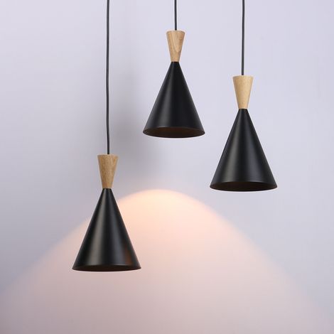 Lámpara Colgante Triple De Metal Y Madera "Lima" - Negro